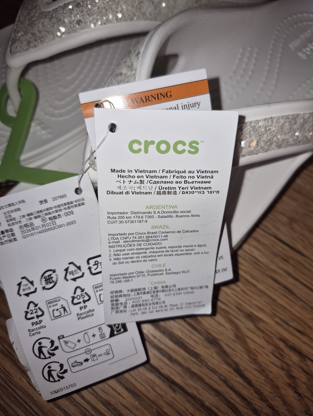 New With Tags White Crocs Women's Sloane Glitter flip-flop Wedge Sandals Size 8 - Picture 5 of 6